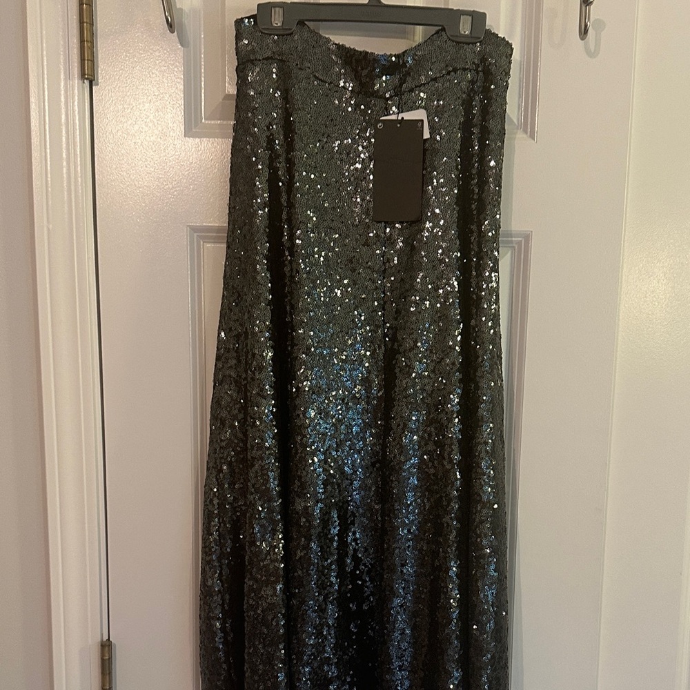 Zara Metalic Green Sequin Maxi Skirt New with Tag- size XS